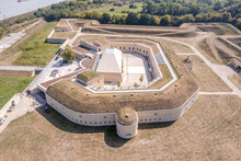 Aerial View Of Csillagerod Or Star Fort Newly Restored Fortification Multi Function Conference Center With Casemates In Komarom Hungary Part Of A Larger Complex Fortification System Around The Border