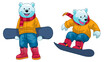 Set of cartoon polar bear playing the snowboard