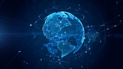 Poster - Digital earth rotating, Global network connection technology digital abstract background.3d rendering