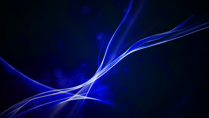 Poster - Digital particle wave and light blue and black color abstract background, 3d rendering