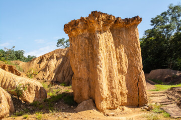 Within a national park named Phae Mueang Phi caused by the terrain which is the soil and sandstone was naturally eroded into various shapes that are In Phrae Province of Thailand.