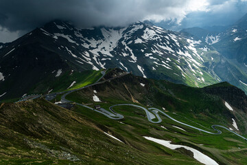 Poster - Grossglockner in Austria. Alpine Mountains Dramatic Landscape and Curvy Winding Road at Summer.