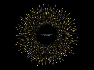 Abstract vector gold light explosion lines equalizer circle shape frame isolated on black background in concept of music, celebration, new year