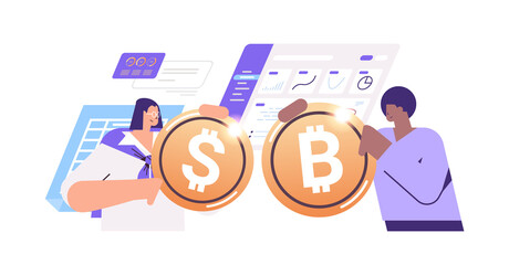 Poster - businesspeople holding golden crypto coins cryptocurrency mining virtual money digital currency blockchain