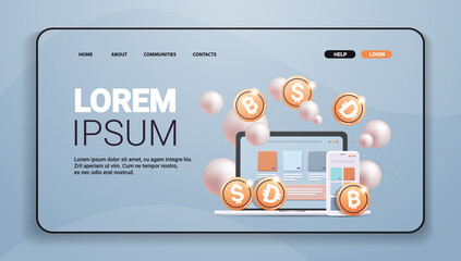 Poster - crypto wallet app with golden coins cryptocurrency blockchain technology digital currency concept