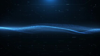 Leinwandbilder - HUD Technology Futuristic Particle Wave Big Data Digital Signature Flow Transfer Concept. DoF Blue Flare Glow with Digital Communication Data Animation Background	