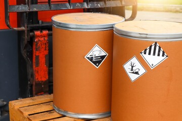 Wooden barrel with dangerous chemicals