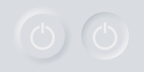 Poster - On and of button. Swich white buttons in neomorphism design style with shadow. 3d ui stop and start toggle button for navigation in apps. Neomorphic trendy designs element isolated on background. 
