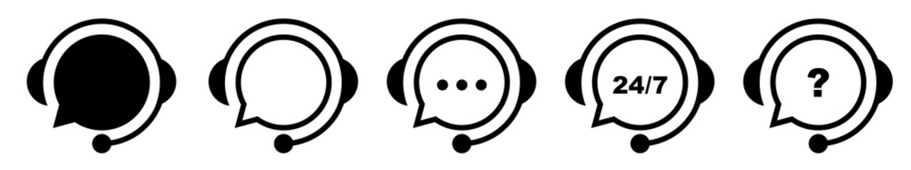 Poster - support service icon. call center icons set. live chat concept. online support system of speech bubb