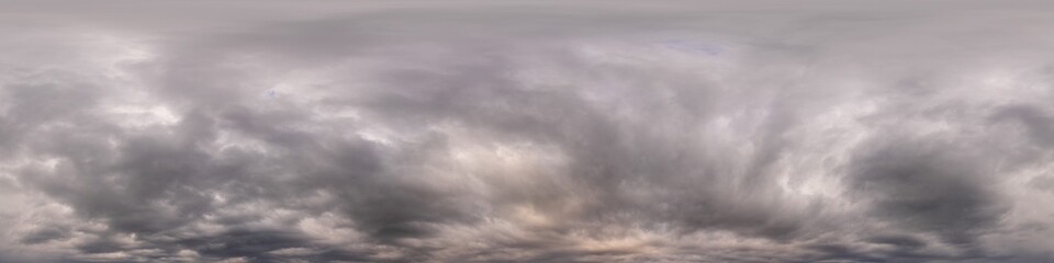 Wall Mural - overcast sky panorama on sunset with cumulus clouds in seamless spherical equirectangular format as 