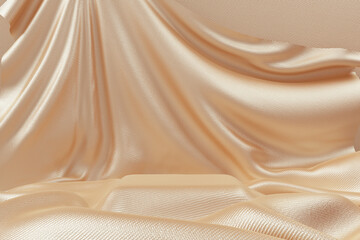 cosmetic or fashion product display mockup. fabric gold cloth texture pedestal, abstract showcase te