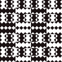 Black And White Triple Rhombuses In Rectangles Like A Chessboard. Vector Seamless And Geometrically Black-white Pattern.