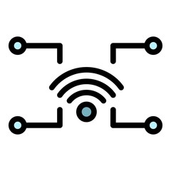 Poster - Wifi smart home communication icon. Outline wifi smart home communication vector icon color flat isolated