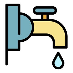Sticker - Water faucet icon. Outline water faucet vector icon color flat isolated