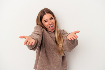 Young Russian woman isolated on white background showing number ten with hands.