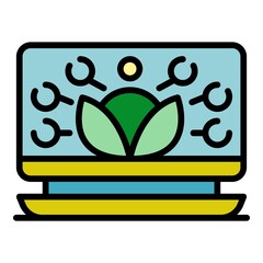 Sticker - Laptop plant grow control icon. Outline laptop plant grow control vector icon color flat isolated