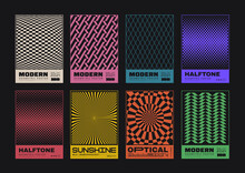 Set Of Swiss Design Abstract Posters. Geometric Pattern Vector Design. Meta Modern Monochrome Placards. Op Art.