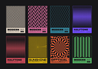 Aufkleber - Set of Swiss Design Abstract Posters. Geometric Pattern Vector Design. Meta Modern Monochrome Placards. Op Art.