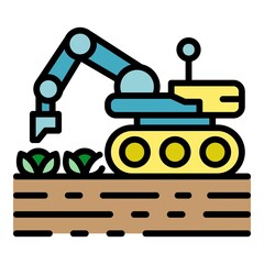 Poster - Smart farm robot cabbage icon. Outline smart farm robot cabbage vector icon color flat isolated