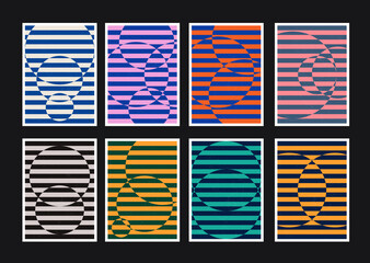 Poster - Set of Modern Abstract Geometric Posters. Cool Stripes Pattern. Op Art Vector Illustration.