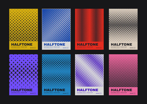 set of monochrome halftone covers.collection of abstract geometric posters. cool modern backgrounds.