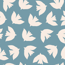 Inspired Matisse Seamless Pattern With  Cutting  Paper Birds On A  Blue Background. Modern Creative Minimal Design. Vector Illustration
