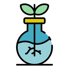 Poster - Leaf plant in flask icon. Outline leaf plant in flask vector icon color flat isolated