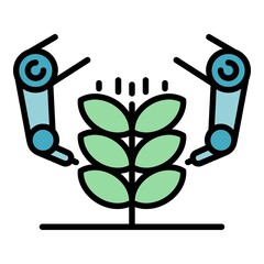 Poster - Robot extract plant icon. Outline robot extract plant vector icon color flat isolated