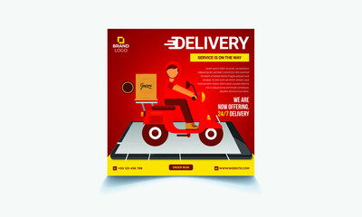 Order food online banner, Square Banner templates, concept vector illustration flat design