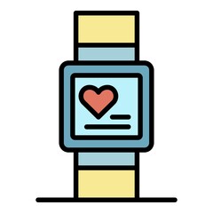 Poster - Heart monitor bracelet icon. Outline heart monitor bracelet vector icon color flat isolated