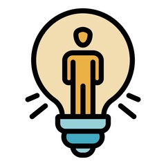 Poster - Man bulb idea icon. Outline man bulb idea vector icon color flat isolated