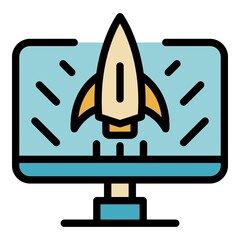 Poster - Rocket startup monitor icon. Outline rocket startup monitor vector icon color flat isolated