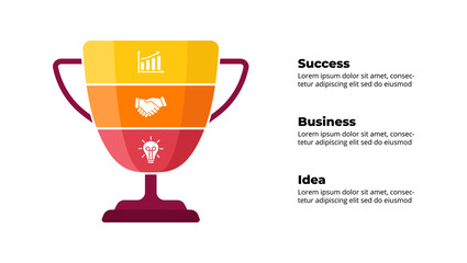 Wall Mural - Winner cup. Success infographic. Presentation slide template. Diagram chart with 3 steps, processes. 