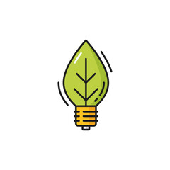 Canvas Print - Lightbulb in shape of leaf plant, eco environment isolated color line icon. Vector pure planet and save the Earth concept, renewable green energy source, lightbulb with leaf, innovation technologies