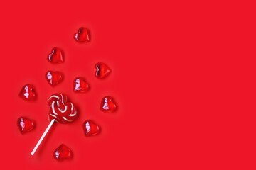 Wall Mural - valentine day, striped lollipop shape heart on stick, bunch of transparent hearts