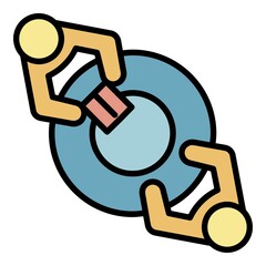 Poster - Two people at the round table icon. Outline two people at the round table vector icon color flat isolated