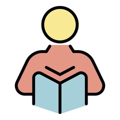 Poster - Man is reading a book icon. Outline man is reading a book vector icon color flat isolated