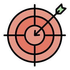 Poster - Arrow in target icon. Outline arrow in target vector icon color flat isolated