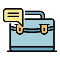 Poster - Briefcase with chat bubble icon. Outline briefcase with chat bubble vector icon color flat isolated