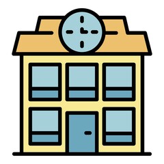 Poster - School building icon. Outline school building vector icon color flat isolated