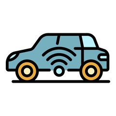 Poster - Electric car sign wifi icon. Outline electric car sign wifi vector icon color flat isolated