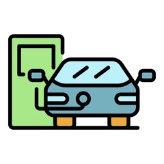 Wall Mural - Electric car on charge icon. Outline electric car on charge vector icon color flat isolated
