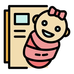 Poster - Baby and document icon. Outline baby and document vector icon color flat isolated