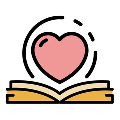 Poster - Open book and heart icon. Outline open book and heart vector icon color flat isolated
