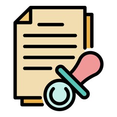 Poster - Baby pacifier and documents icon. Outline baby pacifier and documents vector icon color flat isolated