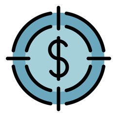 Poster - Dollar in the target icon. Outline dollar in the target vector icon color flat isolated