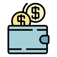 Poster - Wallet and coins icon. Outline wallet and coins vector icon color flat isolated