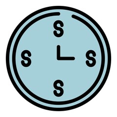 Poster - Wall clock with a dollar sign icon. Outline wall clock with a dollar sign vector icon color flat isolated