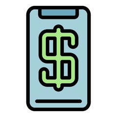 Wall Mural - Dollar sign smartphone icon. Outline dollar sign smartphone vector icon color flat isolated