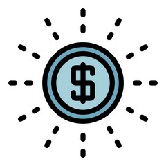 Poster - Shining coin icon. Outline shining coin vector icon color flat isolated